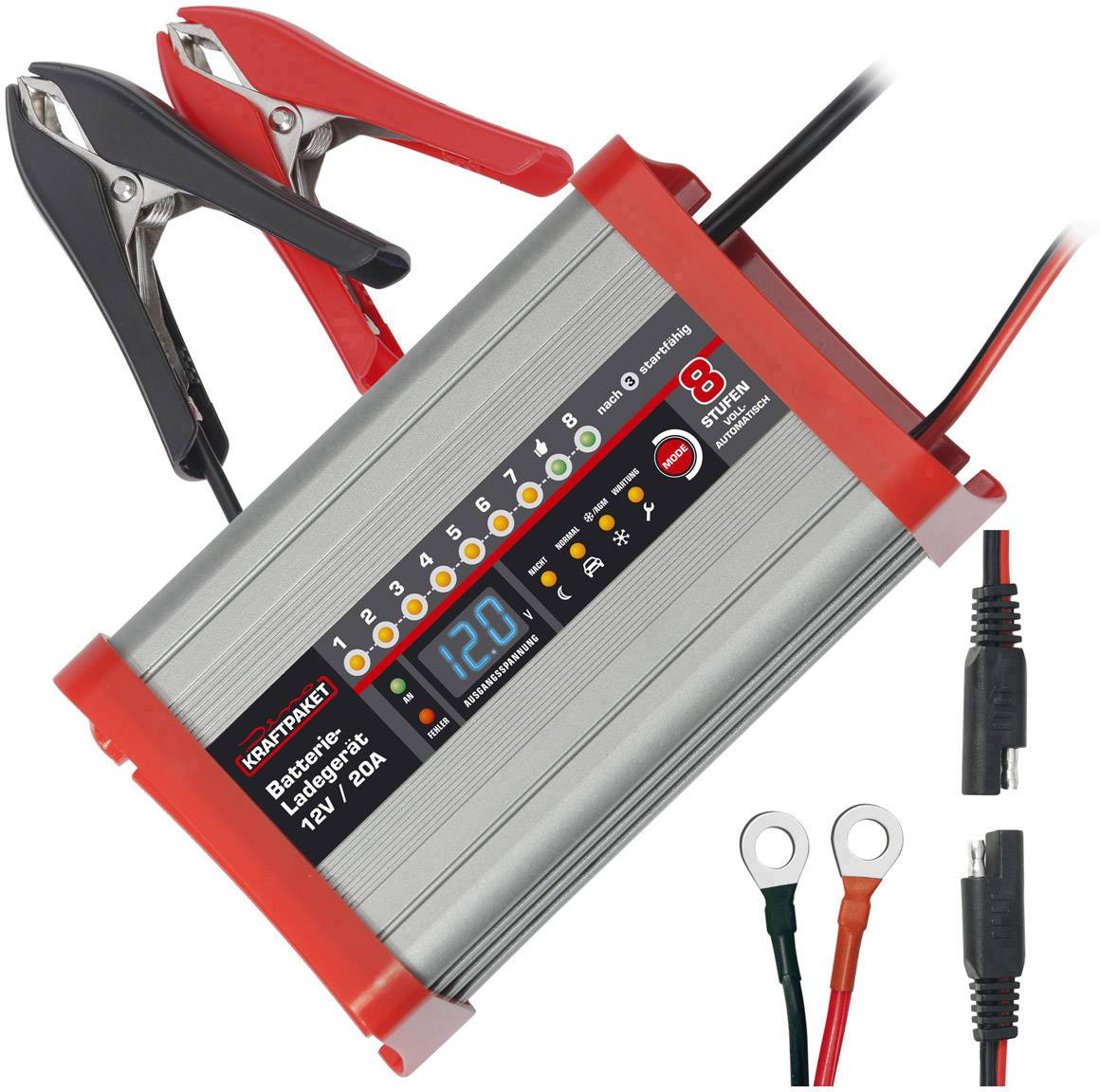 Dino KRAFTPAKET KFZ Batterieladegerät 20A-12V mit Camping-, Nacht-und Memory-Speicher 136320 Automatikladegerät 12V 20A