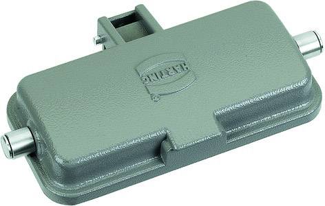 Graues Industriegehäuse mit zwei seitlichen Anschlüssen, Marke 'Harting' auf der Oberfläche sichtbar.