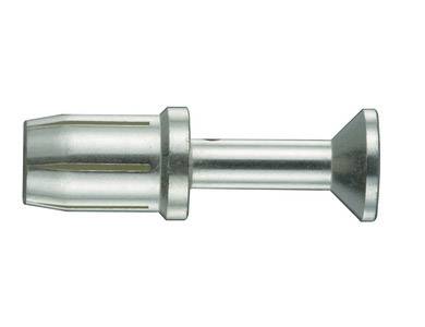 Silberne Metallstange mit zylindrischem Körper und konischem Ende, vermutlich ein technisches oder mechanisches Bauteil.