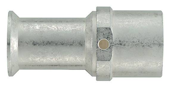 Metallrohrkupplung mit zylindrischer Form und einem zentralen Sechskantabschnitt zur einfachen Montage oder Demontage.