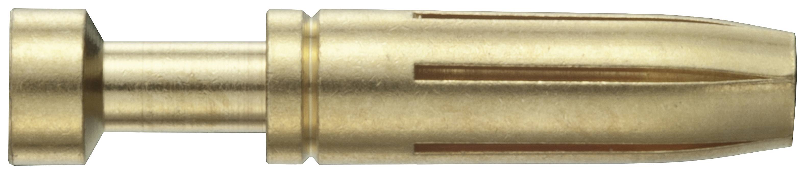 Ein bronzefarbenes Metallwerkzeug mit zylindrischem Körper und geschlitztem Schaft. Verwendung potenziell im technischen Bereich.