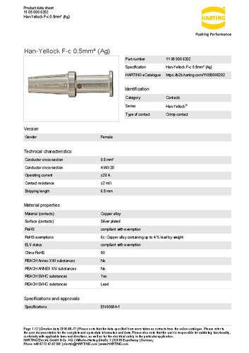 Harting Buchsenkontakt 11 05 000 6202 Inhalt