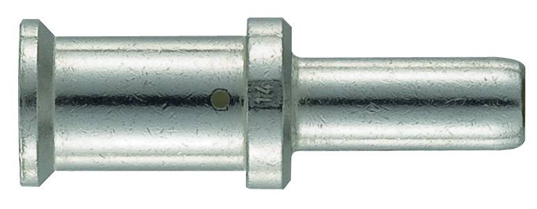Metallsteckverbinder mit zylindrischer Form und glatter Oberfläche, typisch für elektrische Verbindungen.