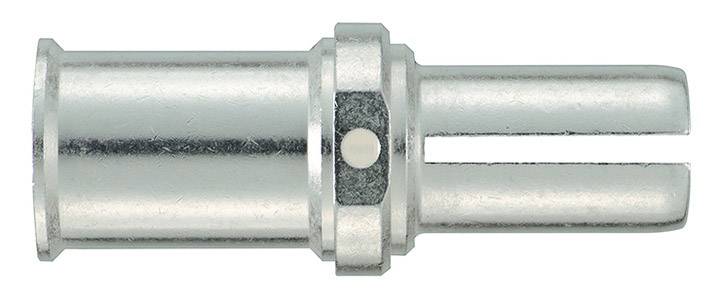 Metallstecker mit zylindrischem Körper und gespaltenem Ende, möglicherweise als elektrischer Verbinder verwendet.