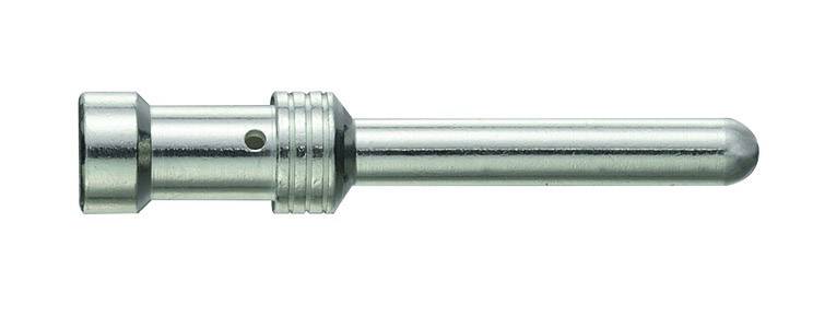 Metallstift mit zylindrischer Form, einem verdickten Ende und einer gerillten Mitte, möglicherweise Teil einer mechanischen Verbindung.