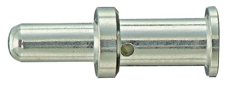 Ein metallischer Stift oder Bolzen, zylindrisch geformt, mit einer glatten Oberfläche und einem Loch in der Mitte.