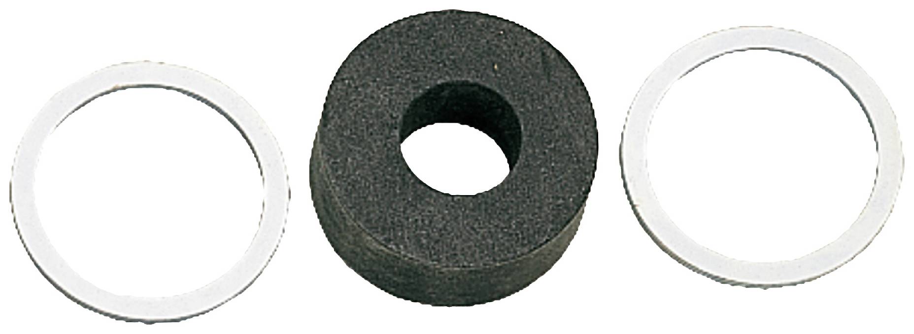Schwarzer Magnetring mit Loch in der Mitte, flankiert von zwei weißen Ringen.
