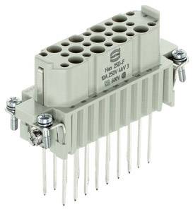Ein 25-poliger Industriesteckverbinder mit Schraubanschlüssen und Metallrahmen für elektrische Verbindungen bis 600V und 10A.