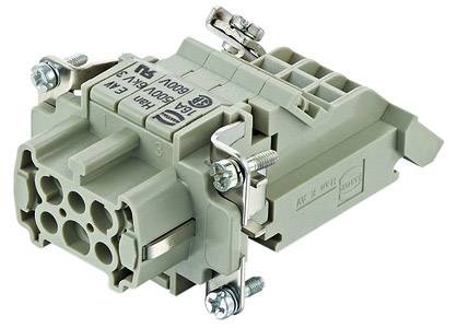 Industrie-Steckverbinder mit mehreren Steckkontakten, grüner Kunststoffgehäuse und Metallkomponenten für elektrische Anwendungen.