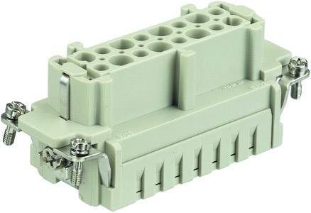 Ein rechteckiger, mehrpoliger elektrischer Steckverbinder mit Schraubanschlüssen und Kunststoffgehäuse, seitlich mit Befestigungsschrauben versehen.