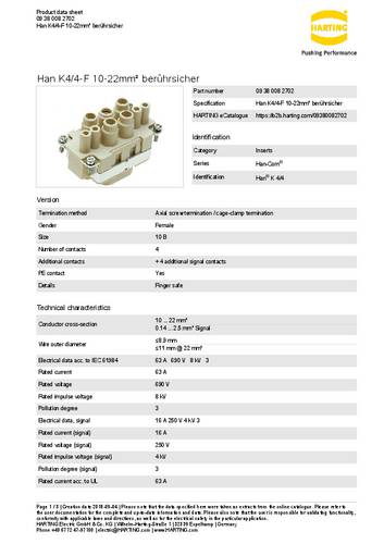 Harting Buchseneinsatz 09 38 008 2702 Inhalt: 1St.