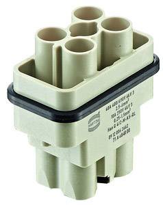 Elektrischer Steckverbinder mit rundem Gehäuse, vier Steckplätzen und schwarzem Dichtungsring.