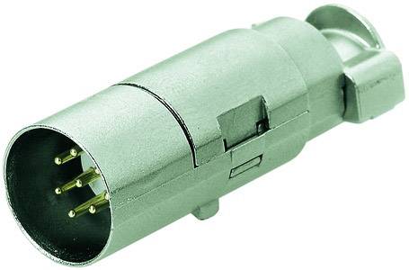 Nahaufnahme eines 5-poligen XLR-Steckers in grüner Farbe, typischerweise verwendet für Audiokabelverbindungen in professionellen Umgebungen.