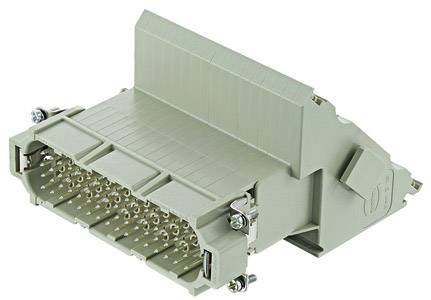 Ein grauer Steckverbinder mit mehreren Pin-Reihen, geeignet für industrielle Elektroinstallationen, zeigt detailreiche Anschlusspunkte.