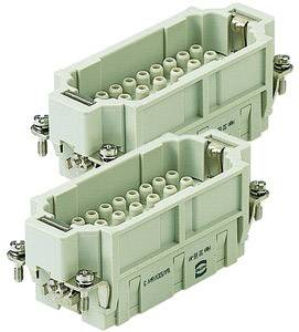 Zwei rechteckige, elfenbeinfarbene Steckverbinder mit mehreren Anschlussklemmen, montiert für industrielle elektrische Anwendungen.