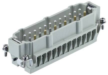 Industrie-Steckverbinder mit grauem Gehäuse und mehreren Metallkontakten, geeignet für elektrische Verbindungen und Maschinen.