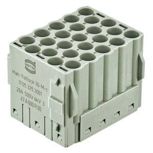 Steckverbinder in Blockform, für industrielle Anwendungen. Zeigt mehrere runde Verbindungspunkte, graues Gehäuse, Modellinformationen sichtbar.