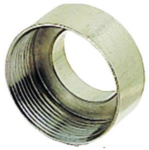 Metallene Schraubhülse mit Innengewinde, leicht seitlich gekippt dargestellt.
