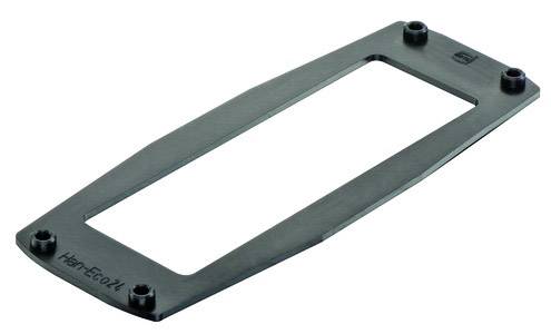 Rechteckige schwarze Rahmenplatte mit einer zentralen Aussparung und vier Schraublöchern an den Ecken.