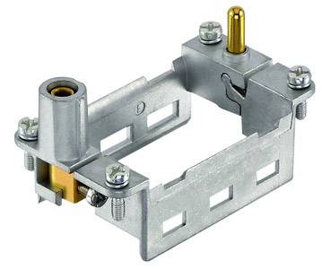Metallrahmenhalterung für mechanische Befestigungen, mit mehreren Schrauben und Bohrungen zur Stabilisierung und Anpassung.