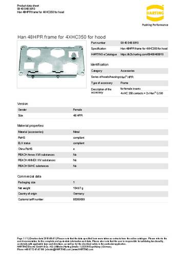 Harting Halterahmen 09 40 048 9910 Inhalt: 1St.