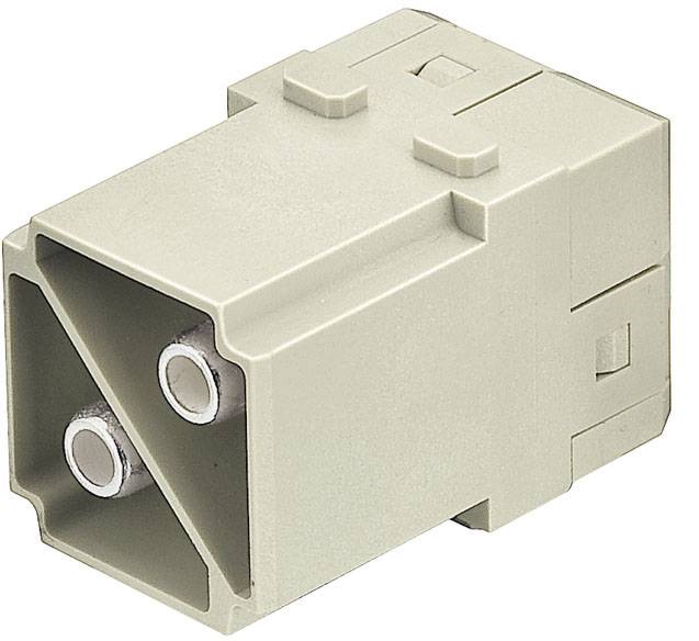Ein rechteckiger, beigefarbener Steckeradapter mit zwei runden Metallkontakten an der Vorderseite. Geeignet für Elektroanschlüsse.
