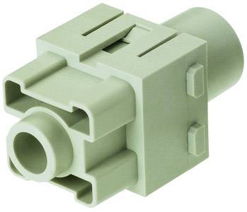 Kunststoffbauteil mit rechteckiger Form und zylindrischem Ende, möglicherweise ein Stecker oder Adapter, in hellgrauer Farbe.