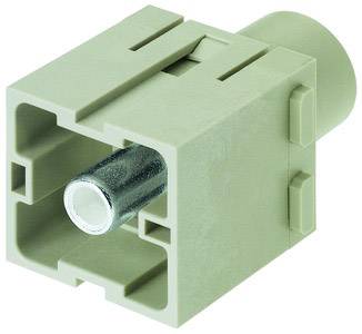 Ein graues, rechteckiges Steckverbinderelement mit einem hervorstehenden Metallstift in der Mitte, zur elektronischen Verbindung.