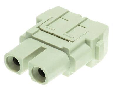Ein grauer elektrischer Stecker mit zwei runden Anschlüssen, die zum Verbinden von Kabeln verwendet werden.