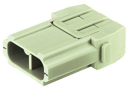 Ein rechteckiger, hellbrauner elektrischer Steckverbinder mit zwei Plätzen, gekennzeichnet mit den Zahlen 1 und 2.
