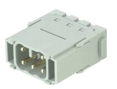 Ein grauer elektrischer Steckverbinder mit drei goldfarbenen Stiften. Geeignet für industrielle Anwendungen zur sicheren Verbindung.