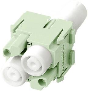 Ein grüner und weißer LWL-Adapter mit mehreren Ports für Glasfaserverbindungen. Geeignet zur Verwendung in Netzwerkinstallationen.
