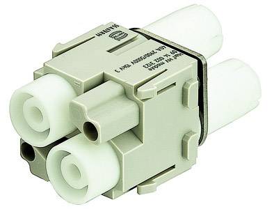 Ein grauer und weißer Steckverbinder mit vier Anschlüssen, geeignet für die elektrische Verbindung in technischen Geräten.