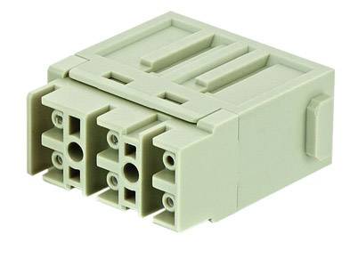 Beigefarbener elektrischer Steckverbinder mit mehreren Anschlüssen, rechteckige Form und symmetrisches Design.