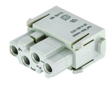 Ein grauer Steckverbinder mit vier nummerierten Anschlüssen, geeignet für elektrische Verbindungen in technischen Anwendungen.