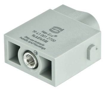 Graues rechteckiges elektrisches Bauteil mit Anschlussbuchsen. Aufgedruckter Text: 'Han-Eco'.