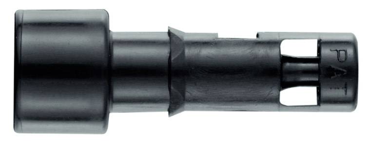 Schwarzes Kunststoff-Verbindungsstück mit zylindrischem Anfang und offenen Enden. Gedacht für industrielle oder technische Anwendungen.