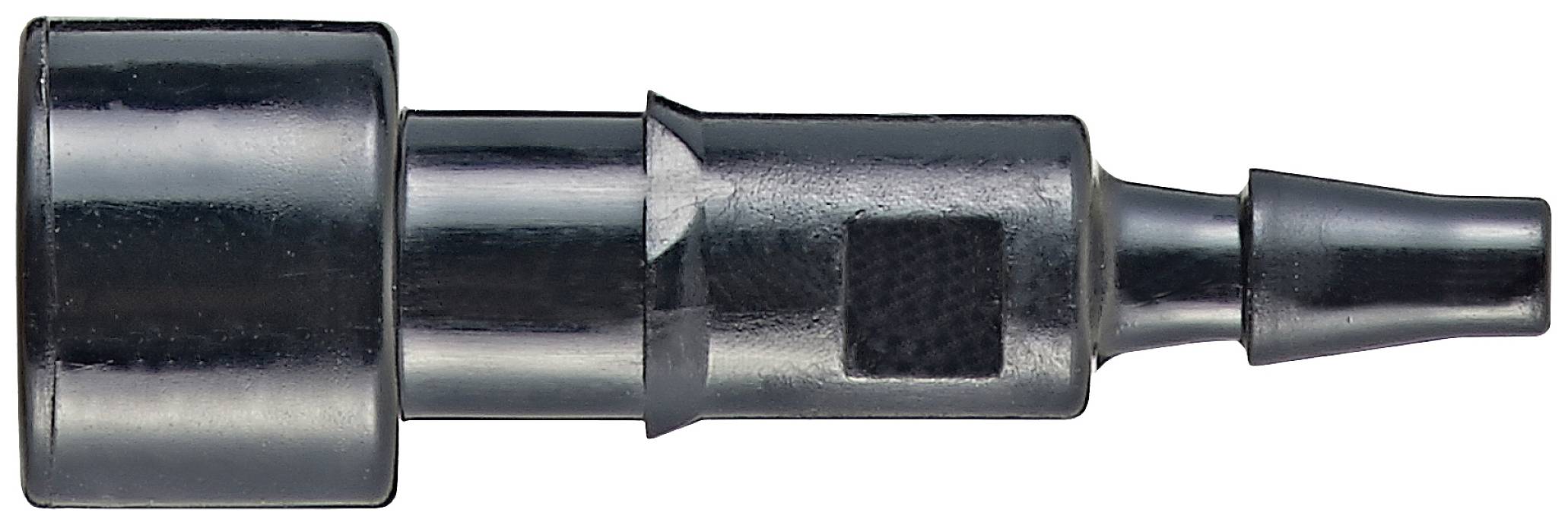 Schwarz-metallischer Adapter mit konischem Ende, vermutlich für Schläuche oder Rohre, isoliert auf weißem Hintergrund.