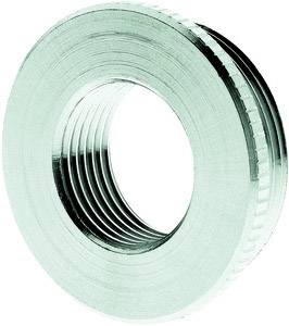 Rundes Metallgewinde, silbern, mit konzentrischen Linien. Verwendet für Verbindungen in mechanischen oder technischen Strukturen.
