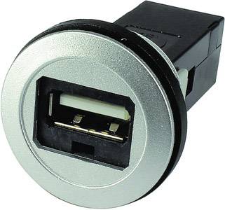 Einfacher USB-Anschluss, rund, in Metallfassung integriert, verwendet zur Stromversorgung oder Datenübertragung in Geräten.