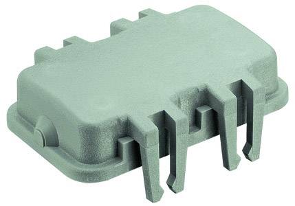 Grünes Plastikgehäuse mit mehreren abstehenden Clips an den Seiten, normalerweise zum Schutz und zur Abdeckung elektronischer Komponenten verwendet.