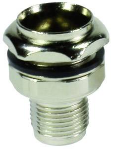 Metallisches Bauteil mit Gewinde, möglicherweise ein Adapter oder Verbinder, glänzende Oberfläche, für technische Anwendungen.