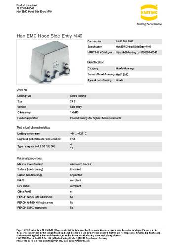 Harting Tüllengehäuse 19 62 064 0543 1St.