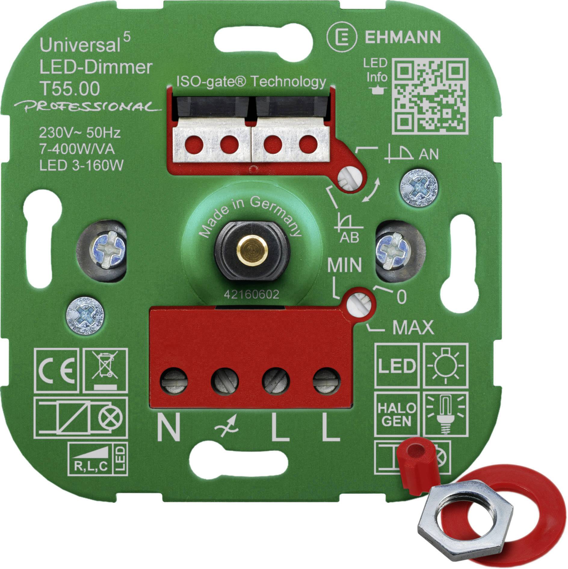 Ehmann 5500x0000 Universal-Dimmer Geeignet für Leuchtmittel: LED-Lampe, Halogenlampe, Glühlampe, Filament LEDs, LED Treiber