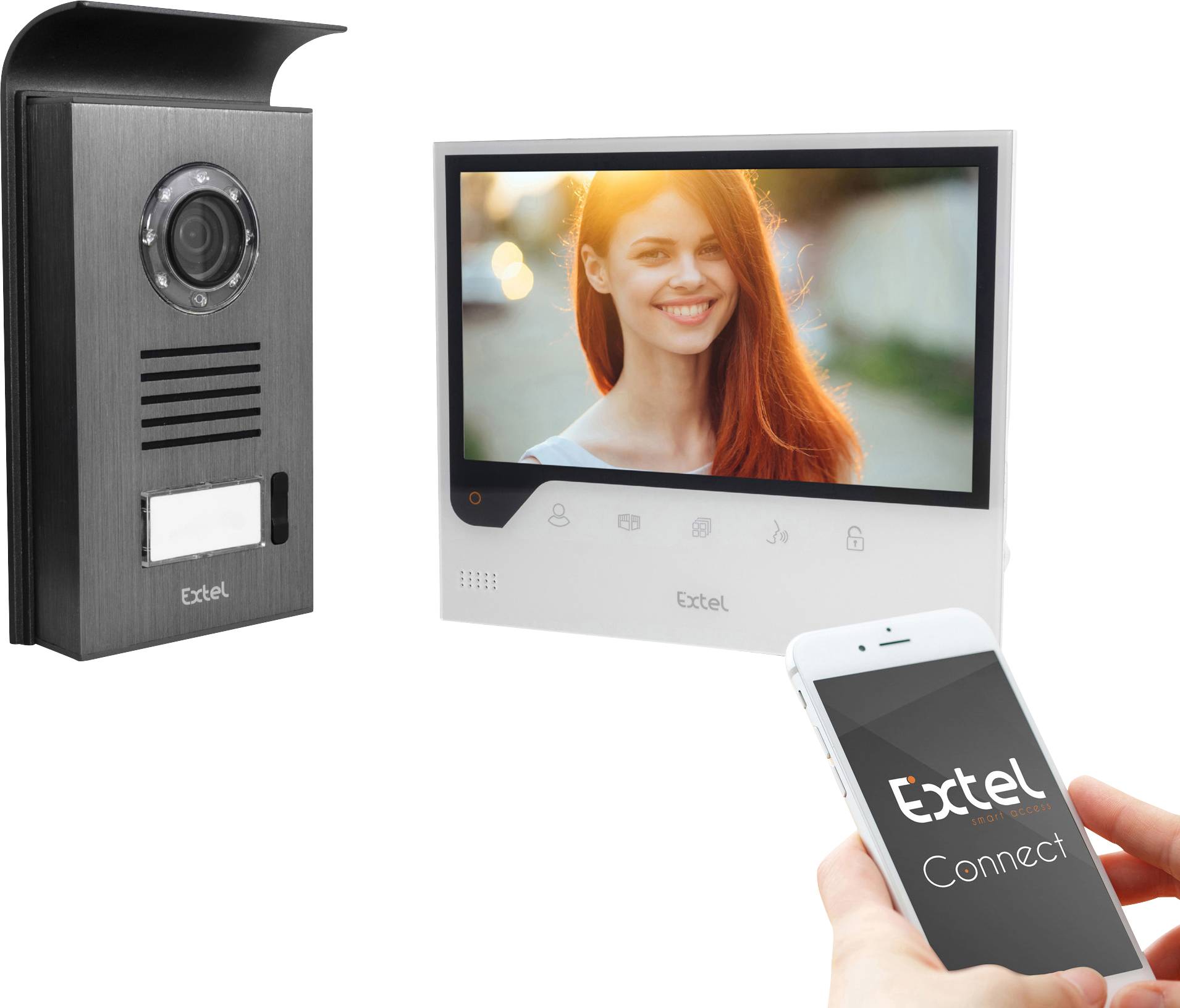 Extel IP-Video-Türsprechanlage WLAN, 2-Draht Komplett-Set 1 Familienhaus Schwarz, Weiß