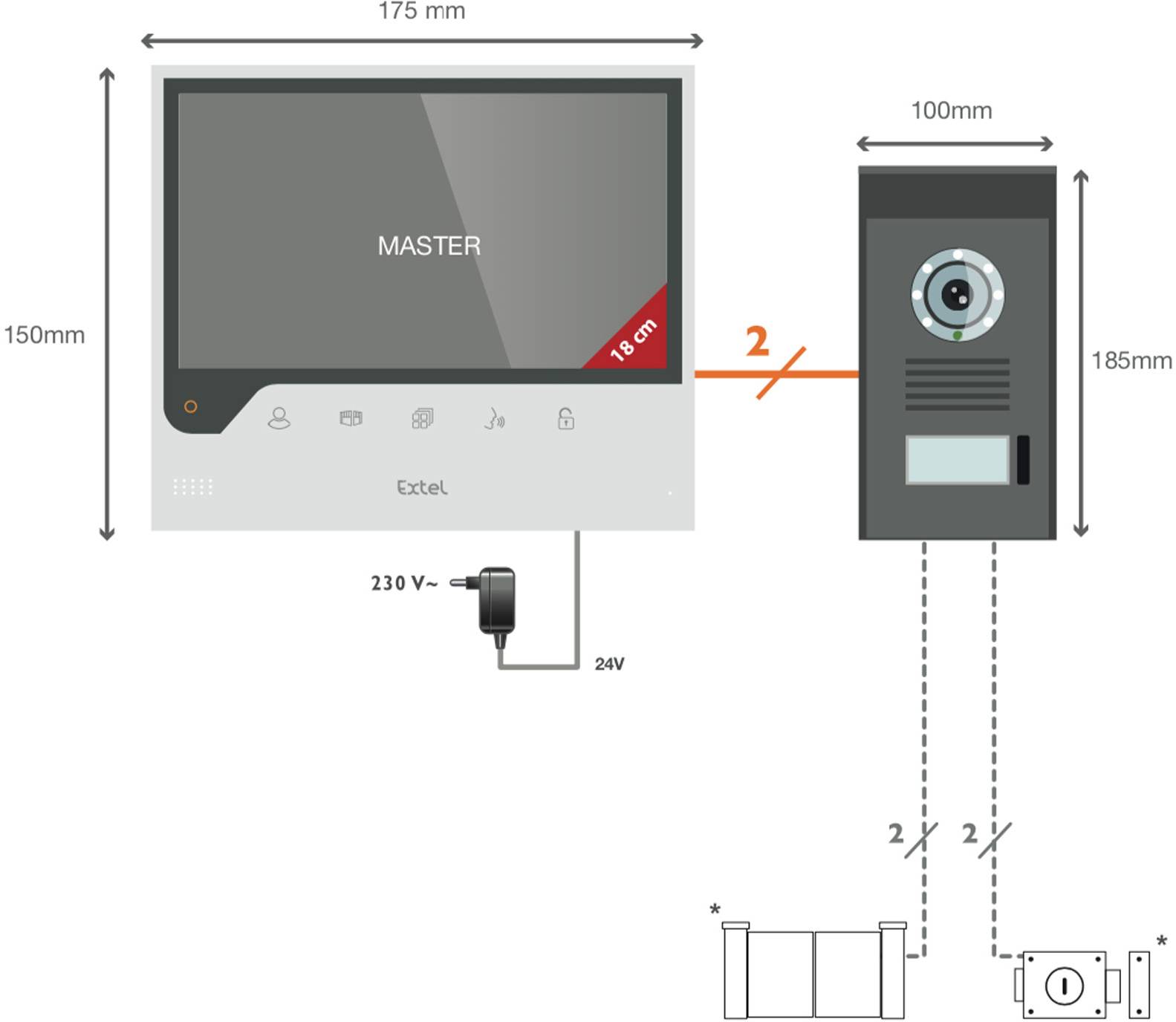 Extel IP-Video-Türsprechanlage WLAN, 2-Draht Komplett-Set 1 Familienhaus Schwarz, Weiß