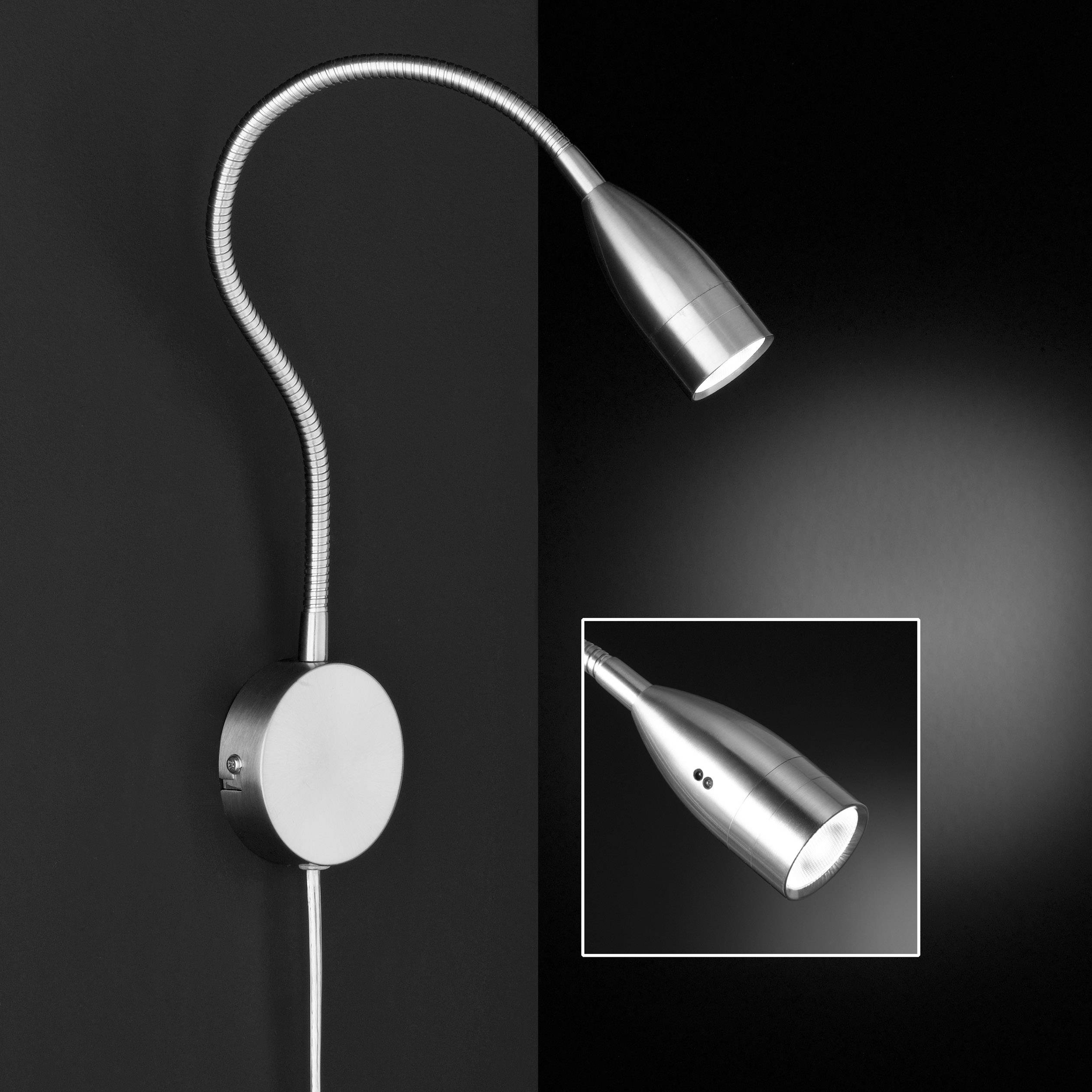 Fischer & Honsel 30703 Wandspot flex, Bettleuchte LED, Lichtquelle durch Elektrofachkraft austauschbar 5 W LED Nickel
