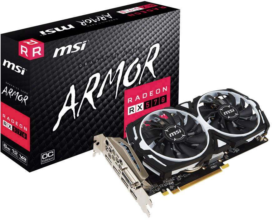 MSI Gaming Grafikkarte AMD Radeon RX 570 Armor Overclocked 8 GB GDDR5-RAM PCIe x16 HDMI®, DVI, Disp