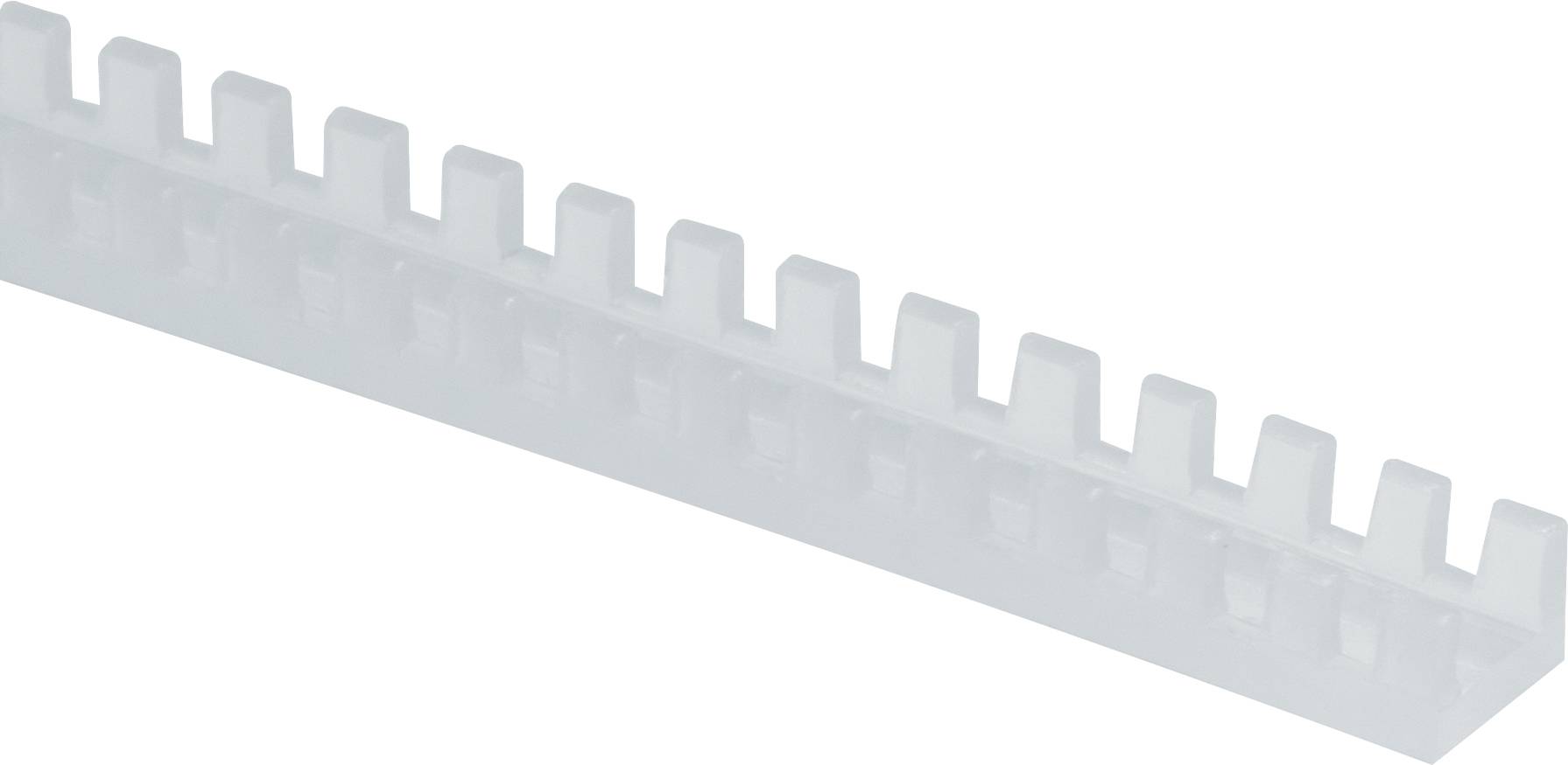 Ein transparenter Drahtkanal mit offenen Seiten für die ordentliche Verlegung und Organisation von Kabeln.