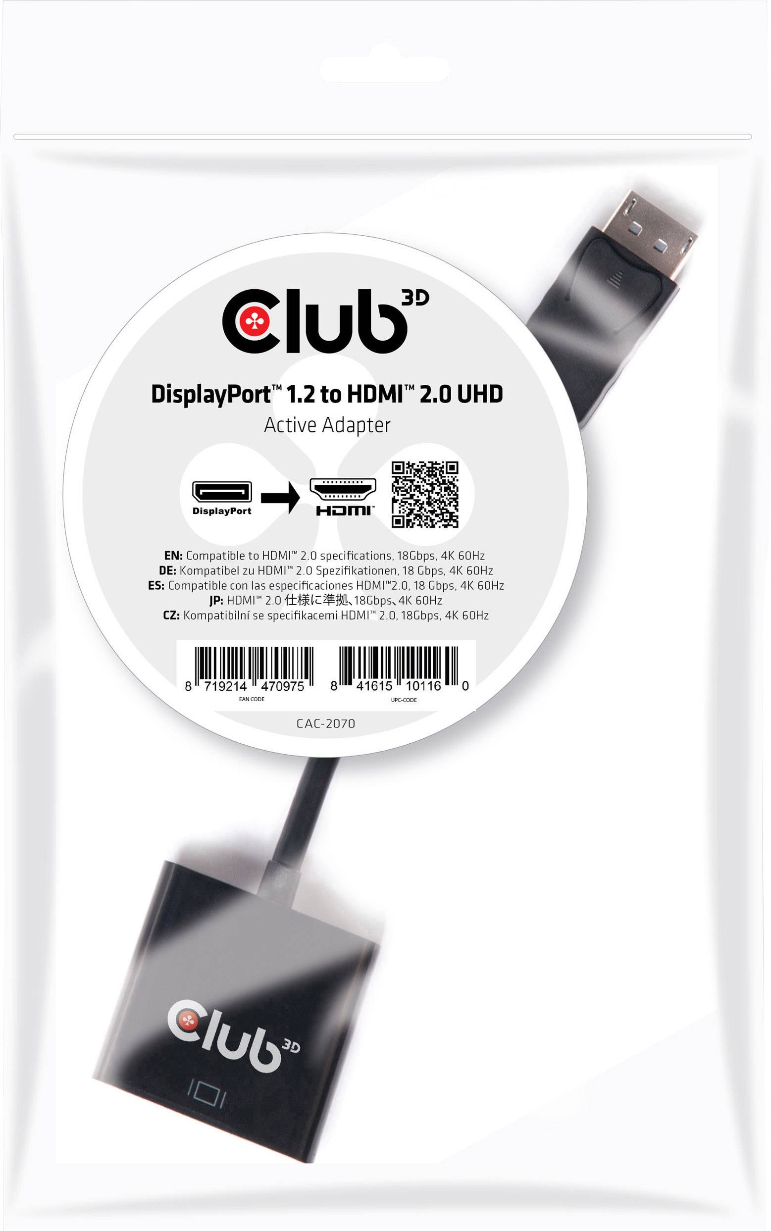 Club3D CAC-2070 DisplayPort Adapter [1x DisplayPort Stecker - 1x HDMI-Buchse] Schwarz